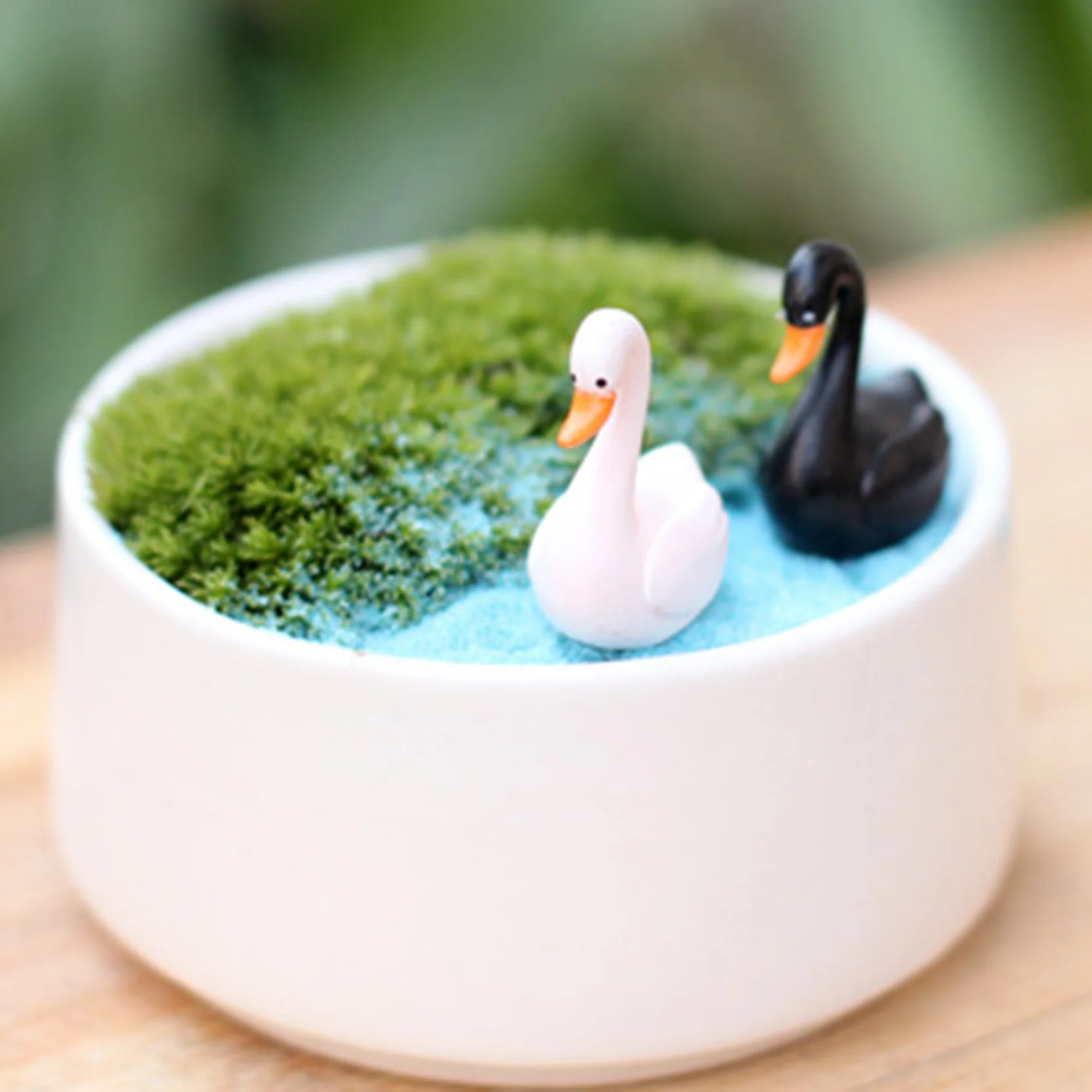 2 pcs/ Set kawaii sheep Swan fairy home micro garden decoration moss doll house ornaments miniature/terrarium DIY accessories | Дом и сад