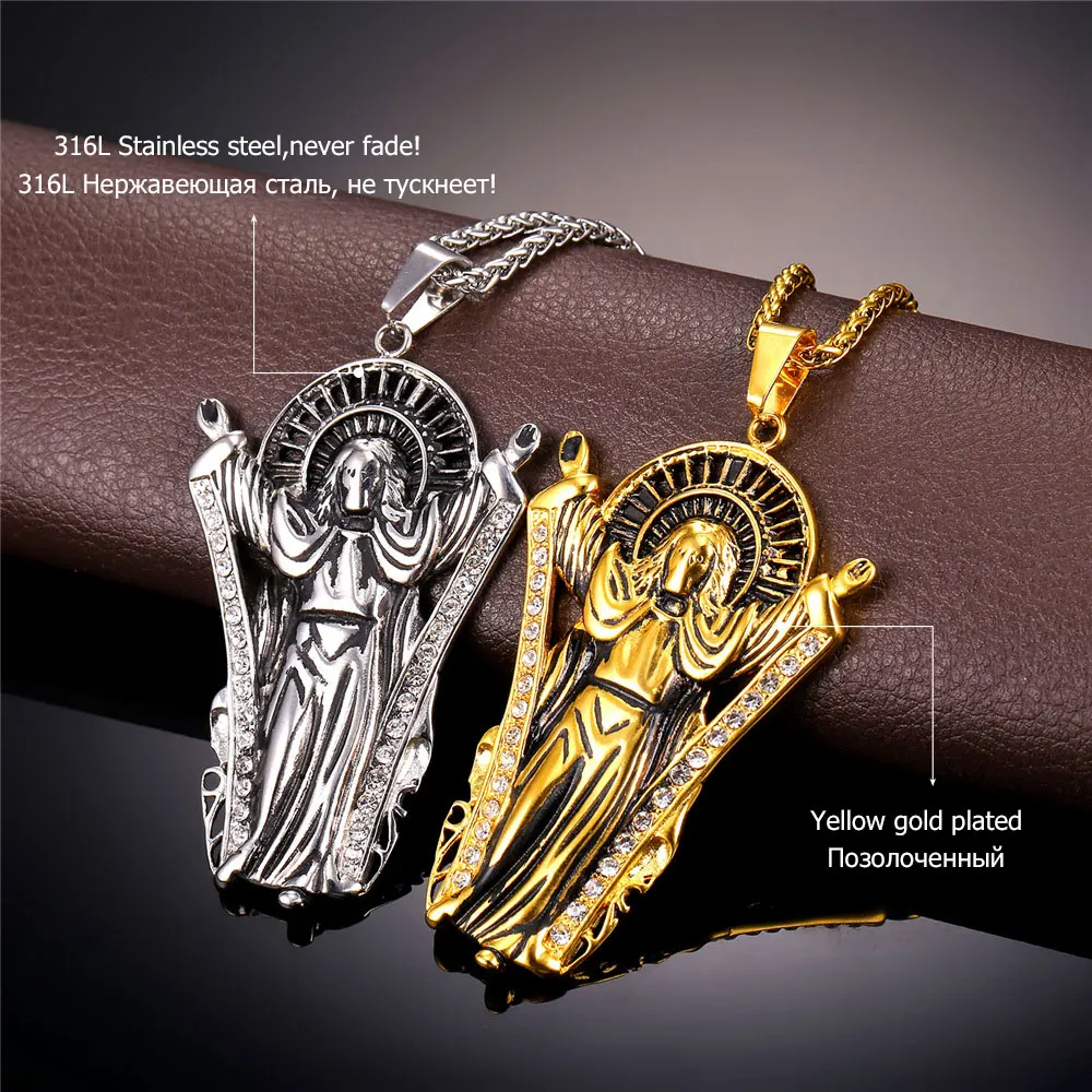 U7 Иисус Подвеска Ожерелье Для Мужчин Религиозные Святые Ювелирные Изделия