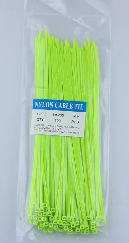 Fluorescent green 100/лот 4*200 мм ширина 3 мм Красочные Заводские стандартные самоблокирующиеся пластиковые нейлоновые кабельные стяжки, стяжка для провода 4x200 - Цвет: Fluorescent green