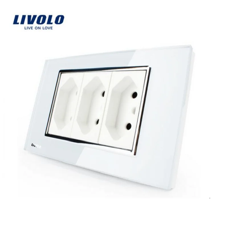 Livolo настенная розетка с 3 контактами 118 мм * 72 10A 250 В белый/черный без вилки для