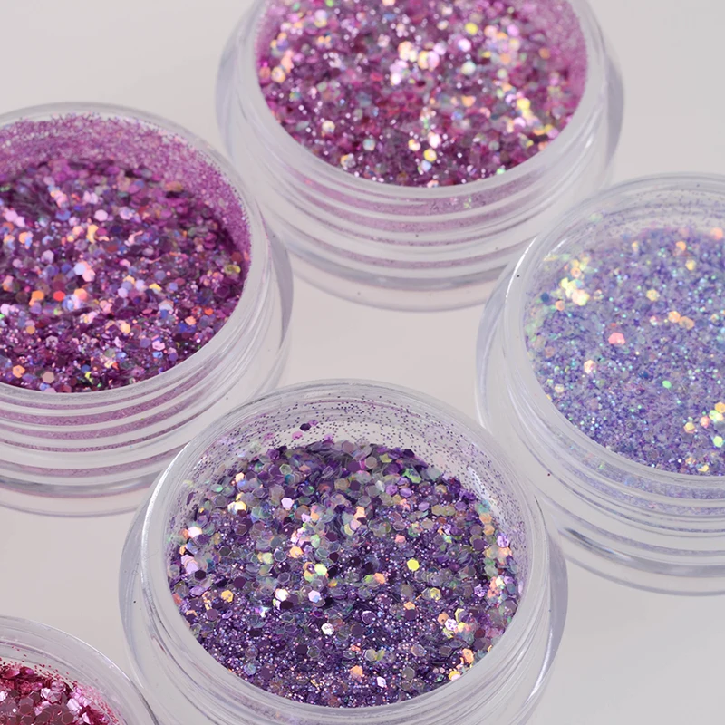 15g/Box Nail Glitter Powder Pink Purple Series Colorful Multi-size Hexagon Shinny Flakes Art DIY Design Decoration Tools | Красота и
