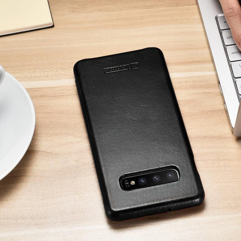 Винтажный чехол из натуральной кожи для Samsung S10 Plus чехол-книжка с закругленными