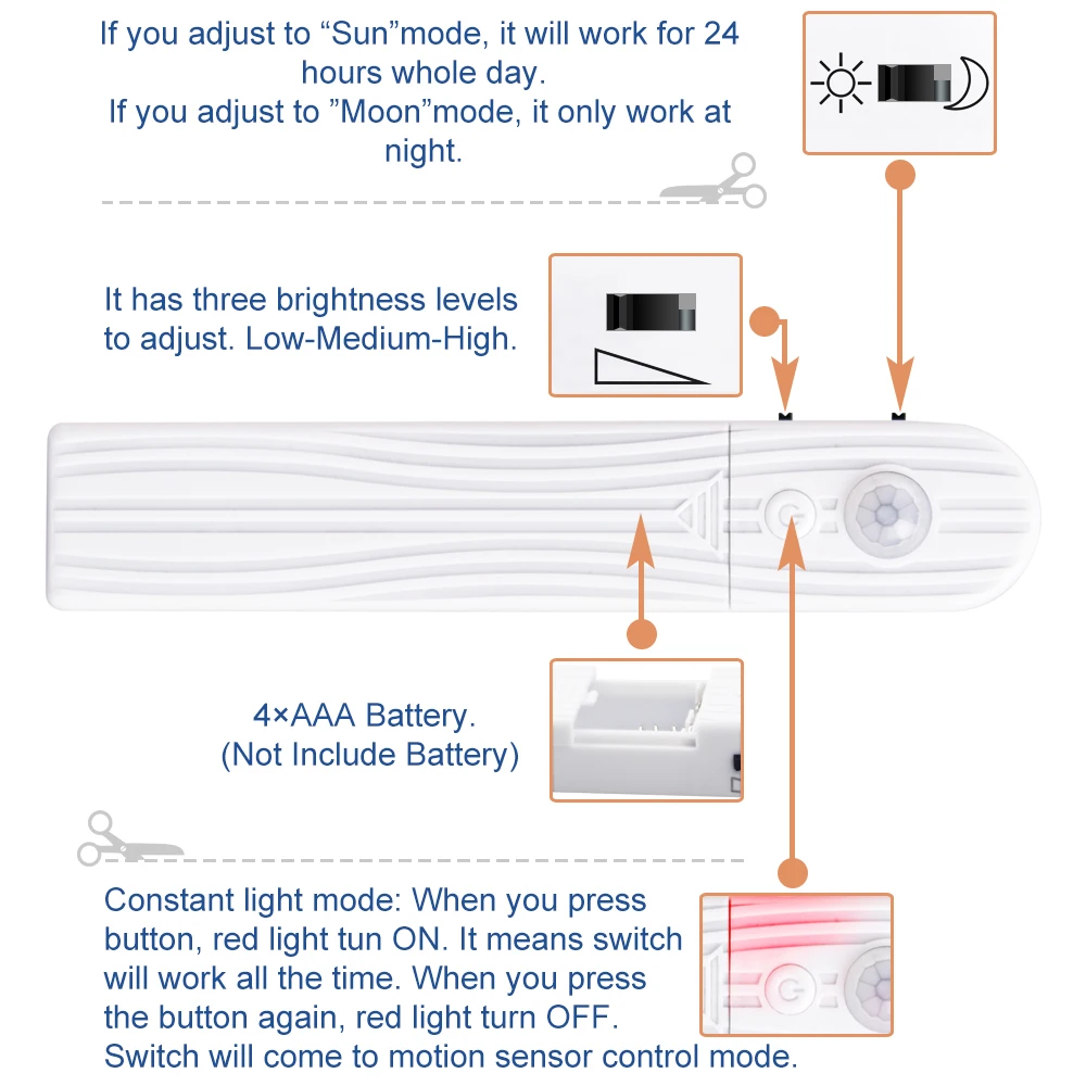 Motion Sensor Led Strip Light DC 5V Flexible Tape Strips Battery Power PIR Night for Stair Closet Bed Cabinet | Лампы и освещение