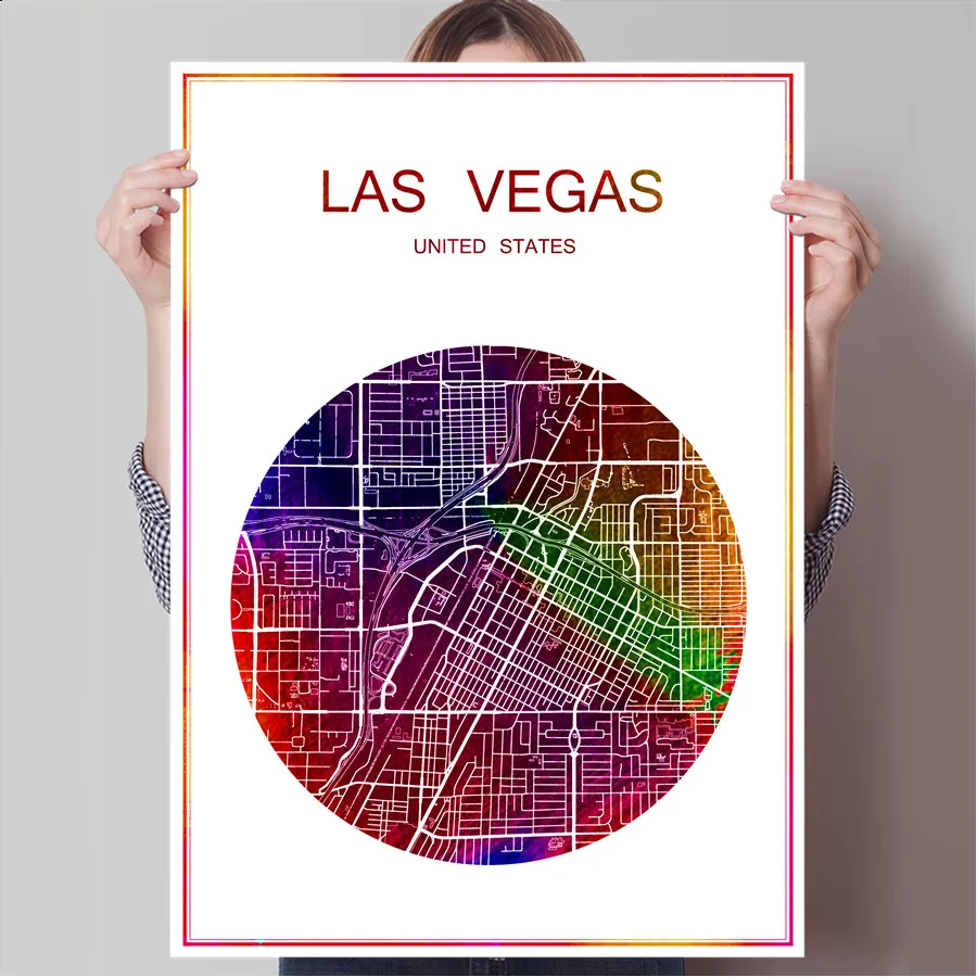 Абстрактный карта городов мира Лас Вегас США печать плаката на Бумага или холст
