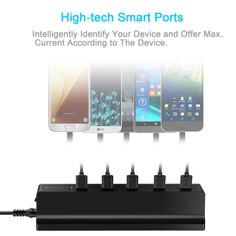90 Вт QC 3.0 Fast Station Desktop Charge 5 портовый USB Зарядное Устройство Зарядка для Док Адаптер