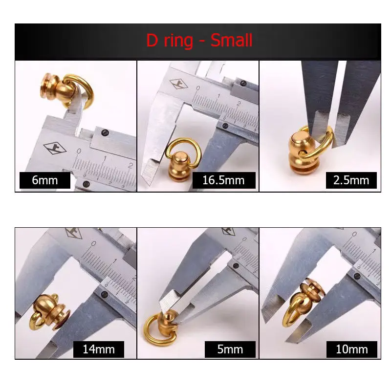 D-ring small 10 шт. латунные шариковые Шпильки заклепки с D кольцом отвертка круглый головной гвоздь пятна поворотный 360 Вращающаяся головка Шипы Кожа ремесло DIY - Цвет: D-ring small