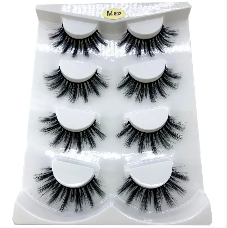 4 Pairs M802 4/7 пар 3D норковые накладные ресницы 15-25 мм ресницы толстые длинные пушистые ручной работы безжалостные норковые наращивание ресниц инструменты - Цвет: 4 Pairs M802