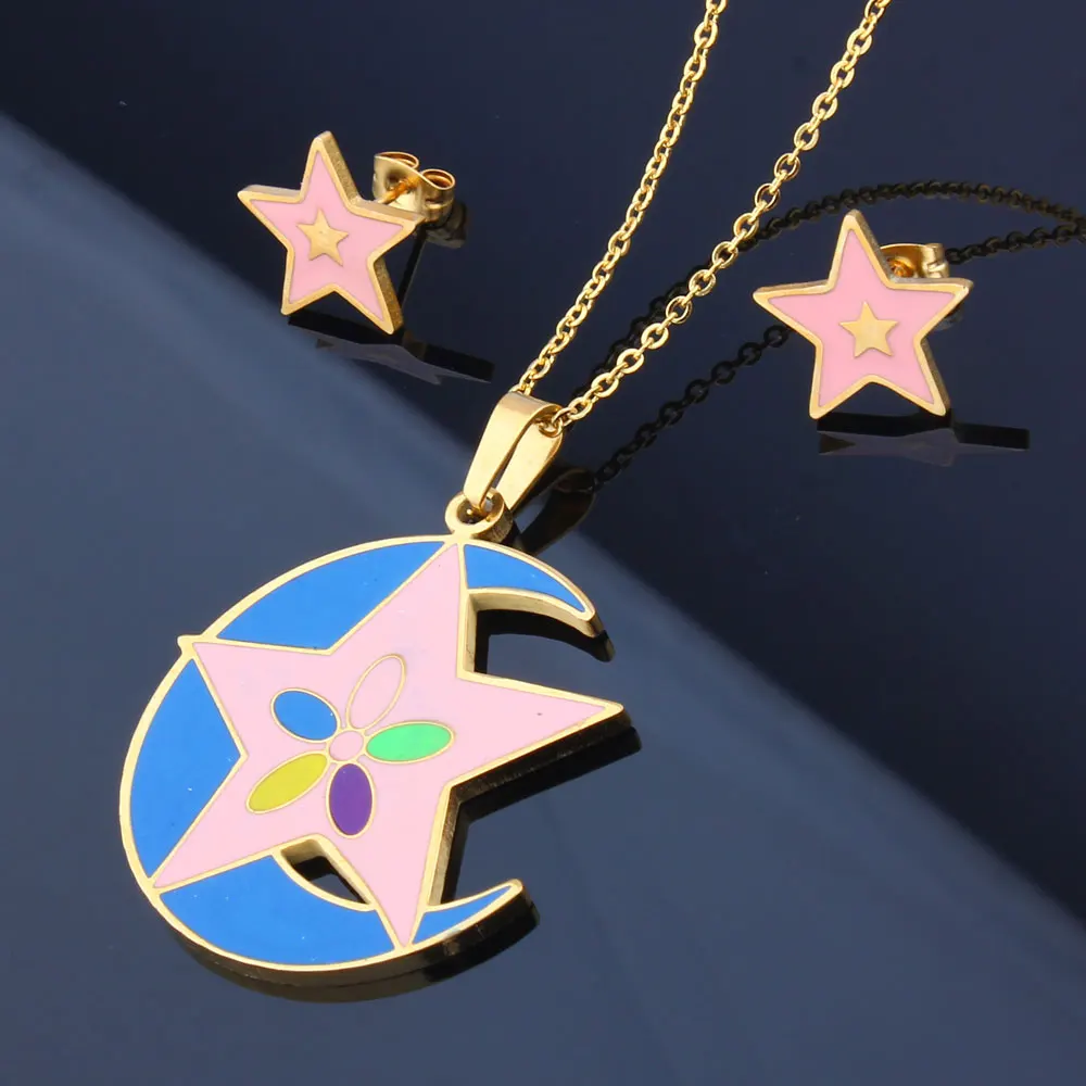 Ювелирные наборы XUANHUA Moon Star из нержавеющей стали модное женское ожерелье и серьги