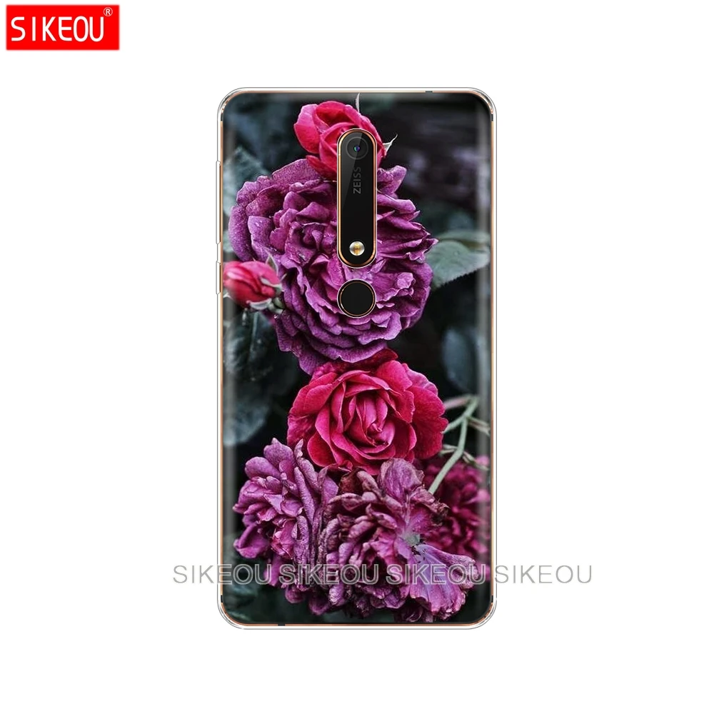 Силиконовый чехол для телефона Nokia 5 3 6 7 PLUS 8 9 /Nokia 1 2 2018 фиолетовые летние пионы