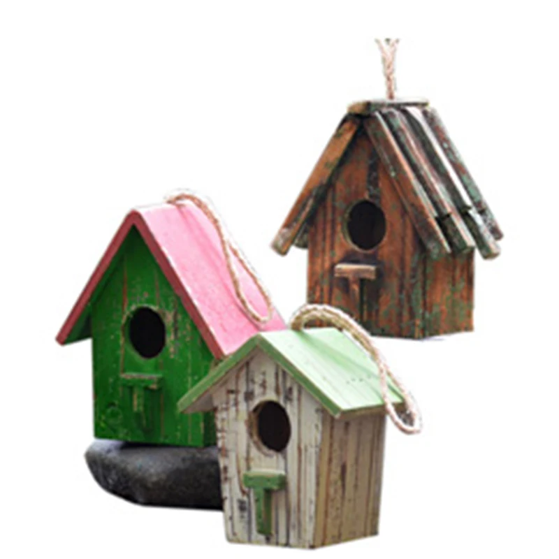 

About 17*11*18cm Hanging Solid Wood Handmade Decorative Bird House Outdoor Creative parrot Nests garden Bird Cages HW045