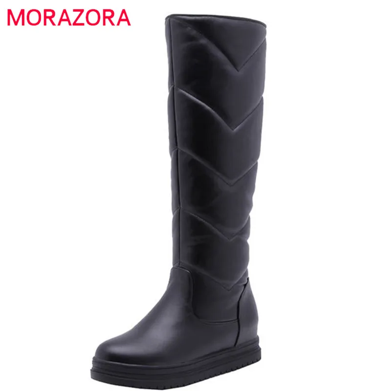 Женские сапоги на платформе MORAZORA черные до колена водонепроницаемые новинка