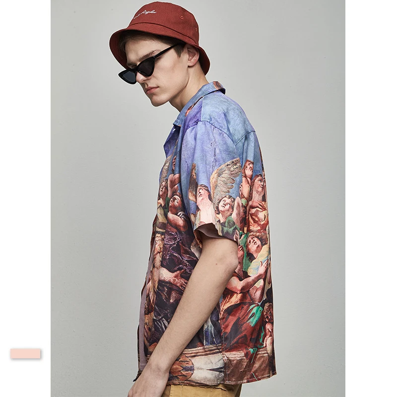 Angle Character забавная Мужская свободная футболка с принтом отложным воротником