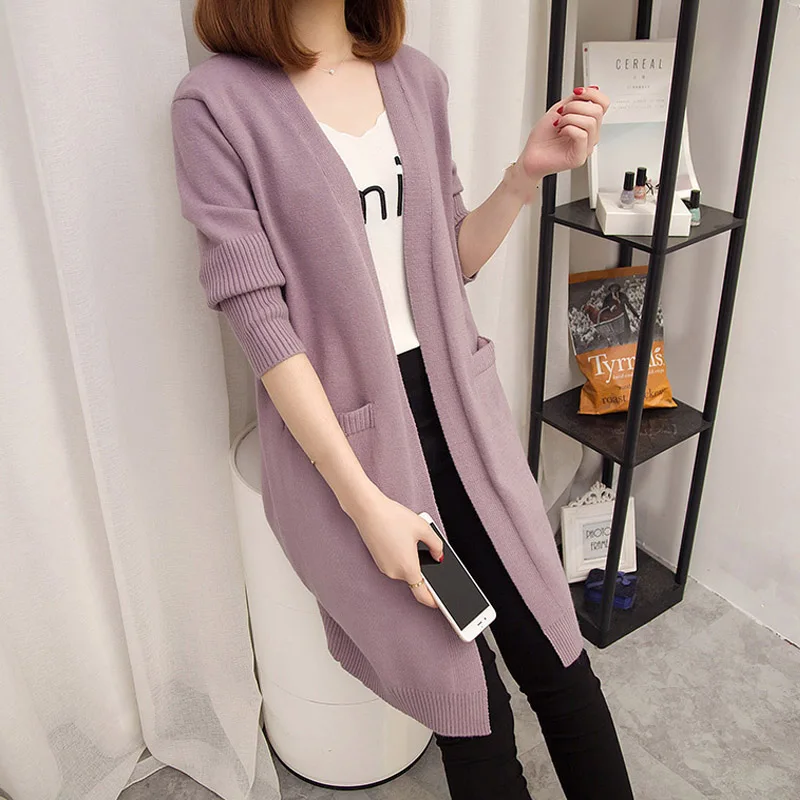 OHRYIYIE Autumn Winter Sweater Women Long Cardigan Pockets Loose Knit Female Green Yellow Plus Size Sweaters Tops Coat |