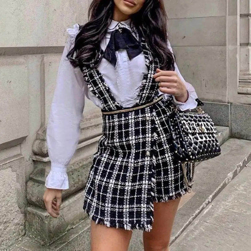 Куркума с высокой талией твид короткий комбинезон юбка 2019 на осень зиму бахрома