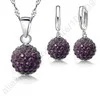 Purple Лучшие горячие новые ювелирные наборы 925 пробы серебро австрийский кристалл проложить диско шар рычаг назад серьги женское ожерелье с подвеской - Окраска металла: Purple