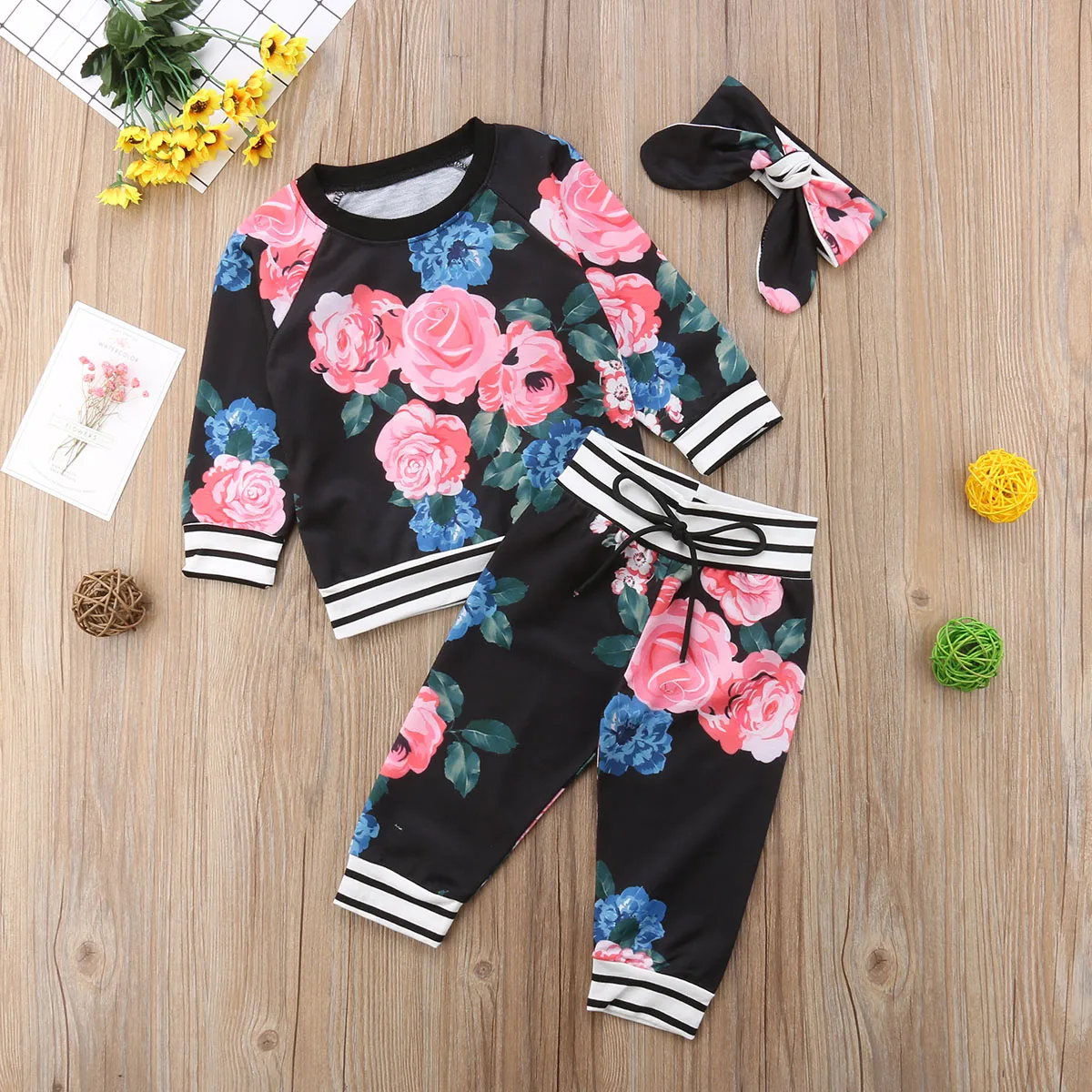 Pudcoco/осенний комплект одежды для маленьких девочек; хлопковая футболка с длинными рукавами и цветочным рисунком; комплект со штанами Одежда для маленьких девочек 0-24 месяцев