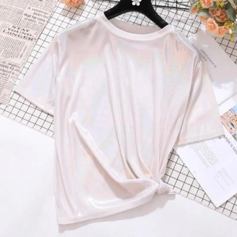 MSSNNF спортивная мода Blingbling Sugar блестящая белая футболка с короткими рукавами