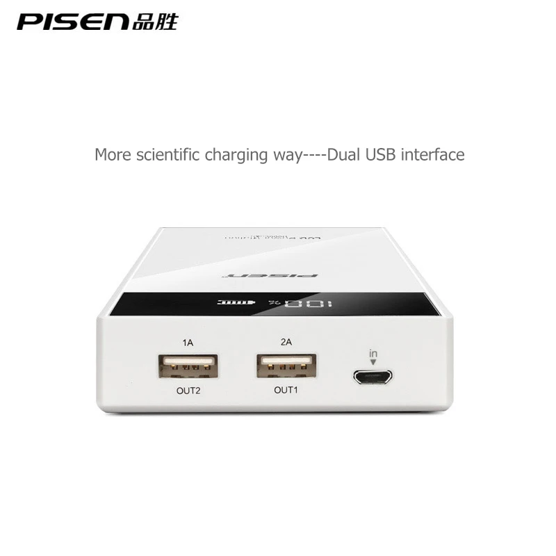 Pisen 10000 мАч Powerbank двумя портами USB 2а быстрой зарядки LCD 18650 зарядное устройство для