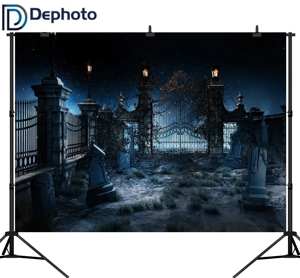 Dephoto бесшовный фотографический фон Хэллоуин ночь Европейская дверь звезды небо