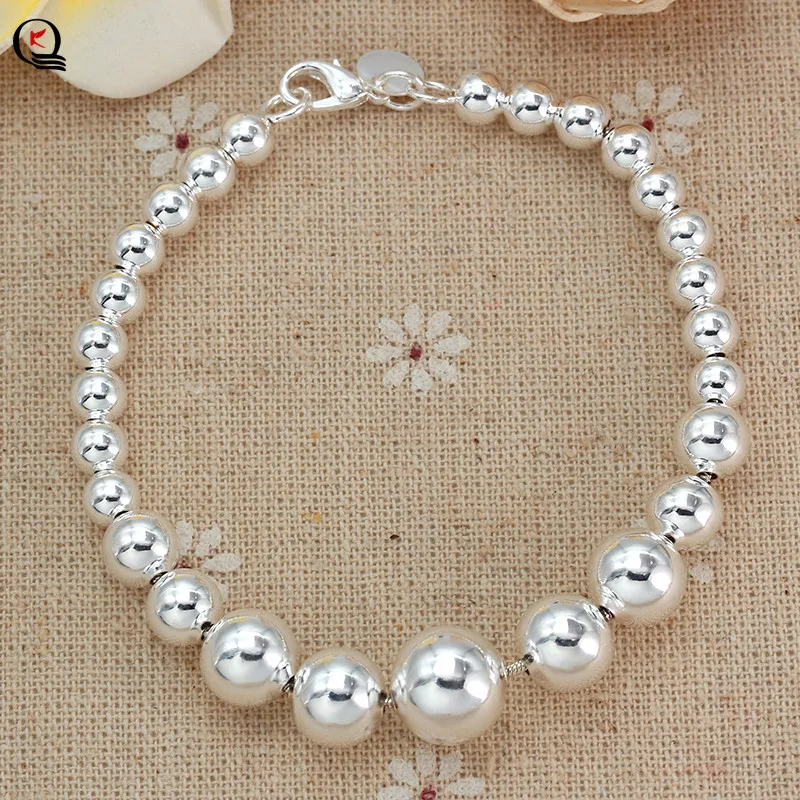 Fashion Silver Plated Round Beads Chain Bracelets For Women Engagement Wedding Gifts Jewelry Hand Supply Wholesale | Украшения и