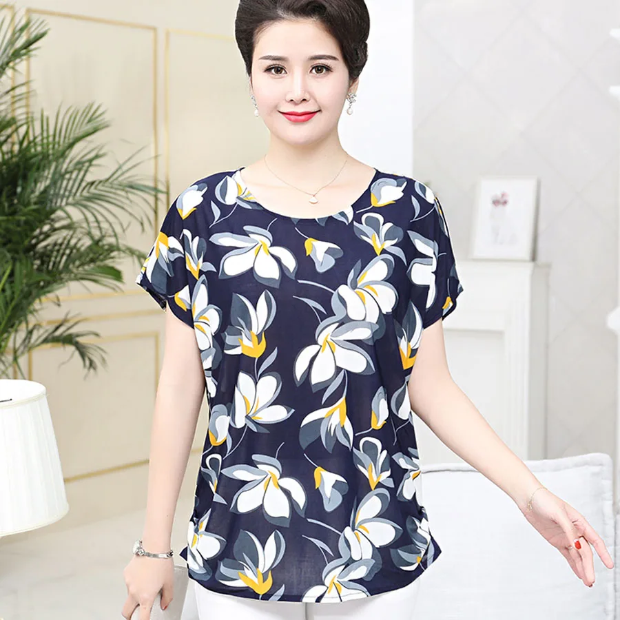 

summer women tshirt 2019 loose Bat short sleeve O-Neck Vintage print floral tee t-shirt female top shirts Blusas Plus size