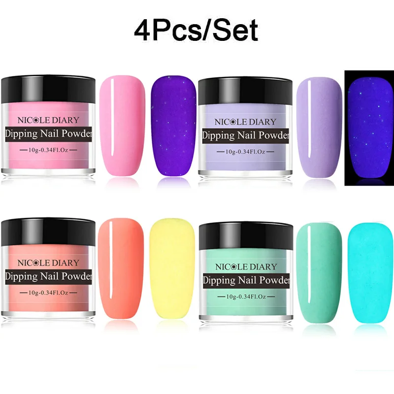 4Pcs set 13 Набор пудры для ногтей 6/4 шт, розовый блеск для ногтей, светящийся матовый градиент, французский хромированный пигмент, натуральный, без лампы - Цвет: 4Pcs set 13