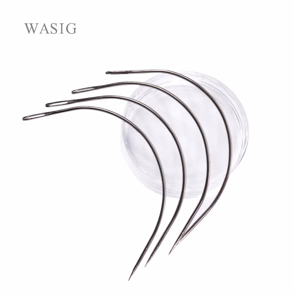 50 Pieces 9 CM C Shape Curved Needles Threader Sewing/Weaving Needles for Human Hair Extension Weft Weaving