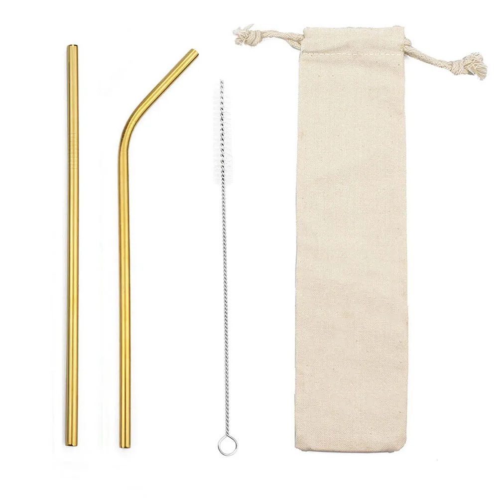 Gold 4Pcs 4/7 шт многоразовые 215*6 мм металлический соломинки Нержавеющая сталь изогнутые прямые соломинка для напитков бар вечерние оптом с сумочкой в комплекте; Новинка - Цвет: Gold 4Pcs
