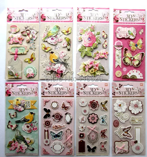 8 листов/партия разные дизайн скрапбукинга украшения трехмерные наклейки 3D
