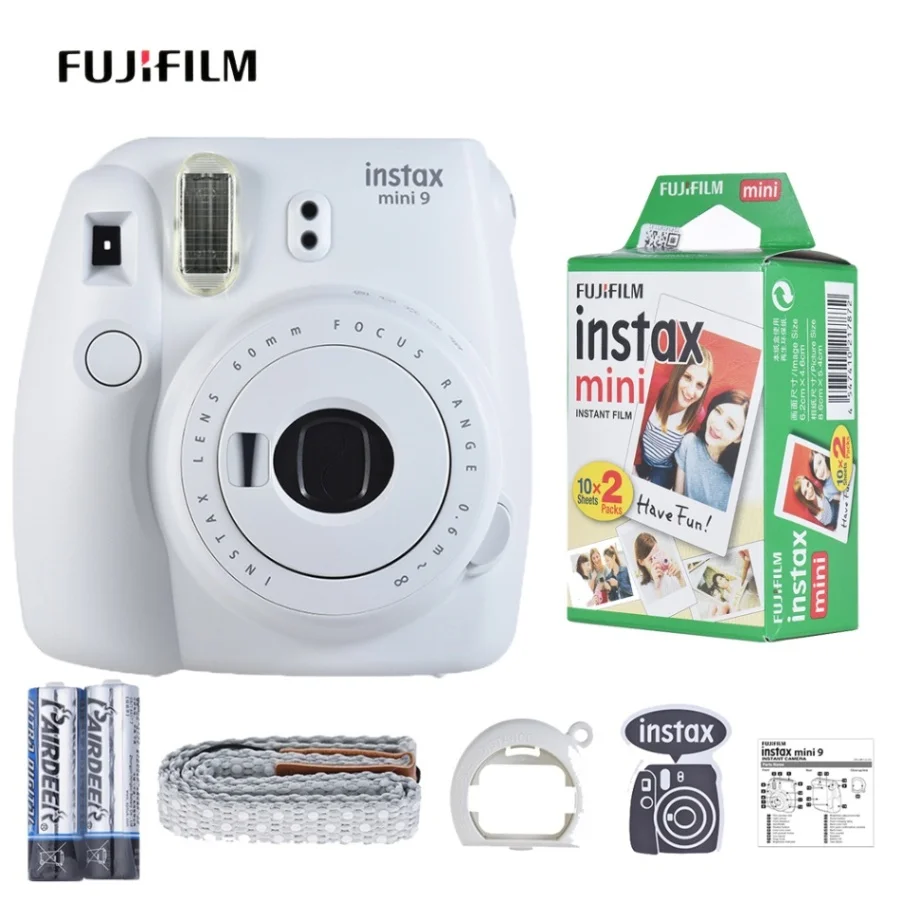 Fujifilm Instax Mini 9 мгновенная камера, пленочная камера, мини-пленка для фотографий с зеркалом для селфи, аккумулятор 2 шт., голубой лед - Цвет: White
