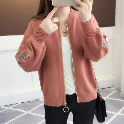 OHCLOTHING, новинка весны, большой размер, женский свитер с вышивкой, длинный рукав, на молнии, кардиган, пальто, F1761 - Цвет: -J2