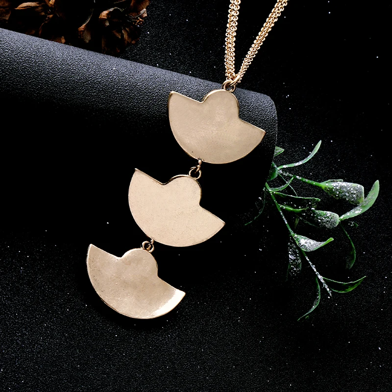 Античное золото Цвет три Вентиляторы долго кулон Цепочки и ожерелья темно синий