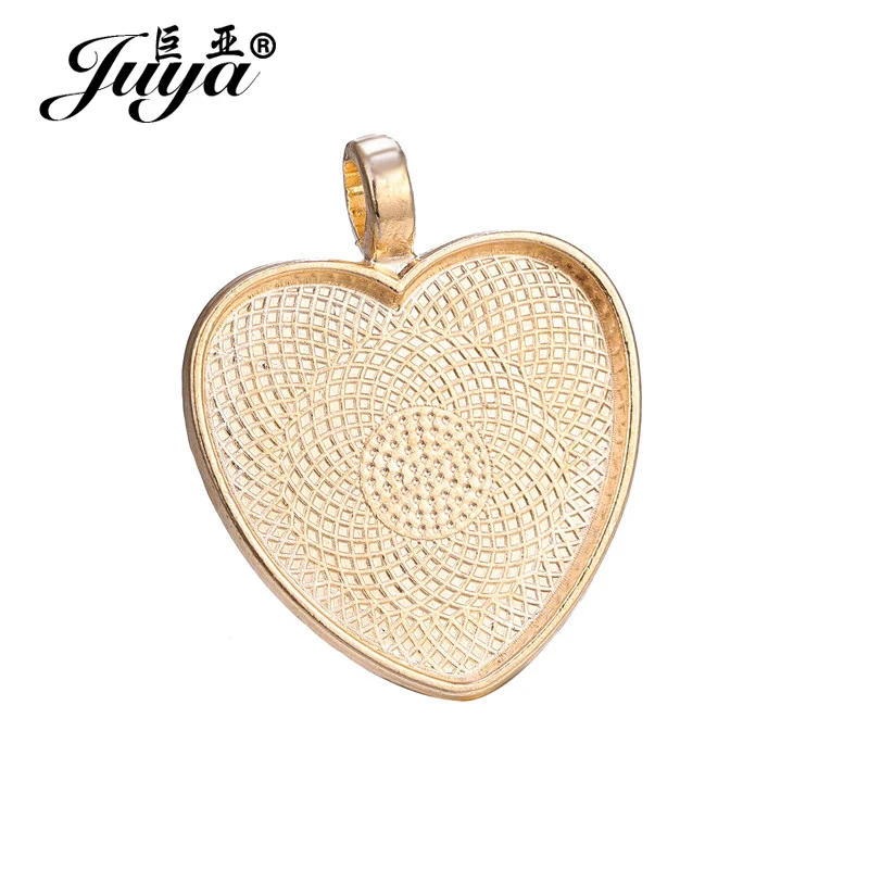 Pink gold 10 шт. сердце из кабошона настройки посеребренные Подвески ободок лотки база подходит 25 мм стекло DIY ожерелье изготовление поставки аксессуары - Цвет: Pink gold
