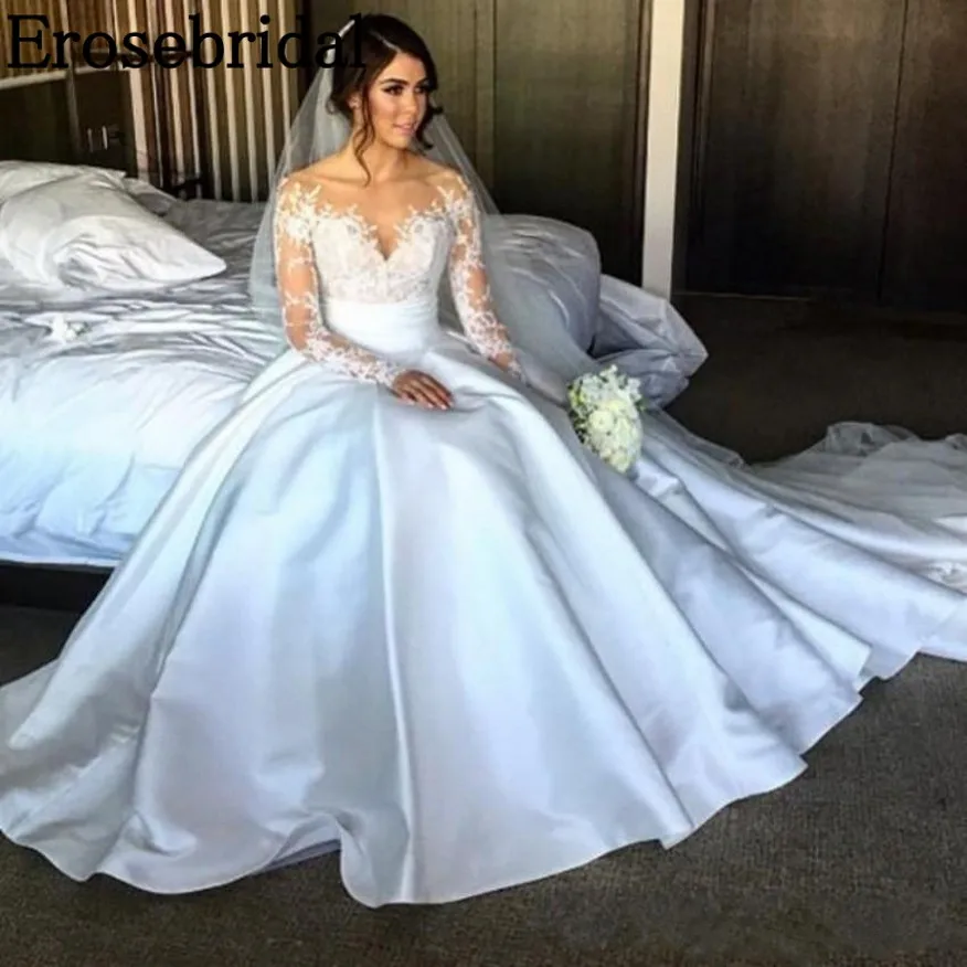 Erosebridal Пятнистое бальное платье свадебное 2018 с длинным рукавом элегантный