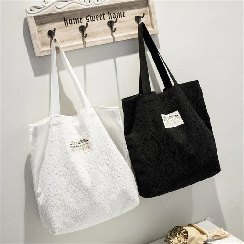 Женская кружевная холщовая сумка шоппер с отделением для покупок|women shoulder bag|shoulder