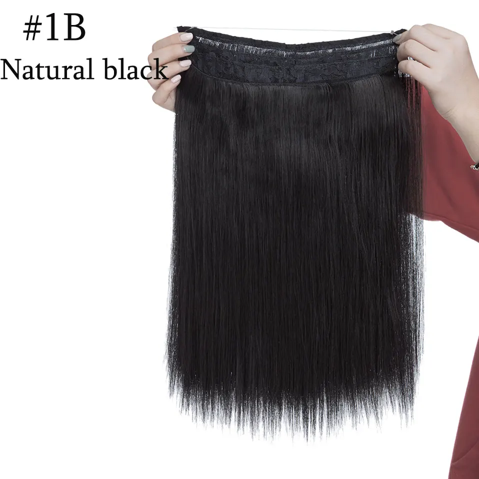 natural black SNOILITE, 16 дюймов, невидимая проволока, без зажимов, для наращивания волос, секретная Рыбная линия, шиньоны, шелковистые, прямые, настоящие, натуральные, синтетические - Цвет: natural black