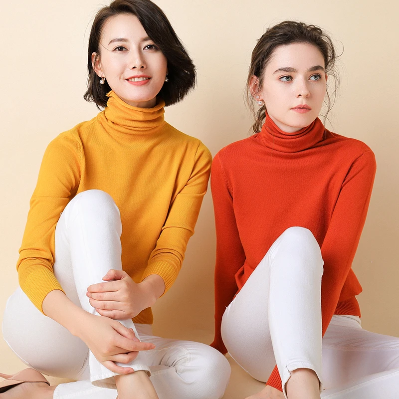 Spring and Autumn New High-neck Sweater Women's Turtleneck Bottom Shirt Thin Solid Color Long Sleeve Slim Fit Knit | Женская одежда