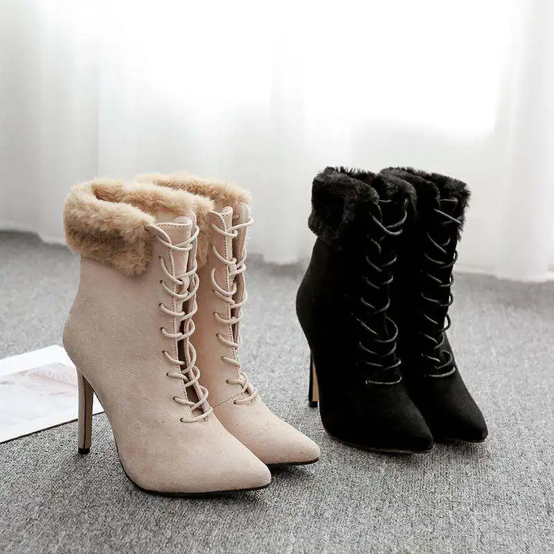 Новинка женские ботинки из флока в римском стиле модные осенние на высоком