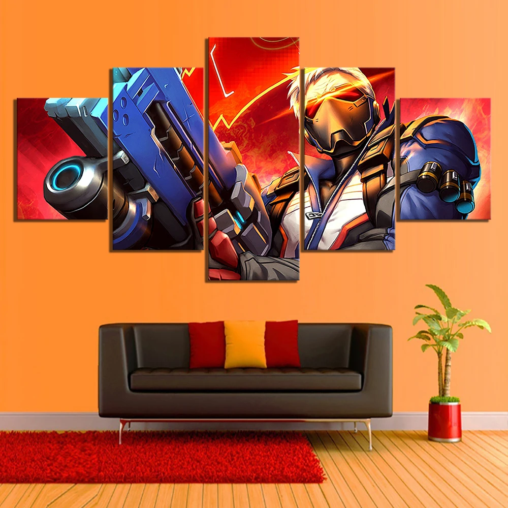 5 панелей холст арт Solider 76 Overwatch игра плакат художественные настенные картины для