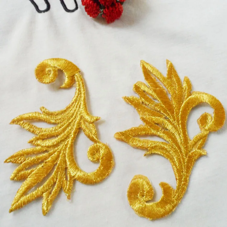 Золотые вышитые нашивки в виде листьев для одежды железные с аппликацией женщин