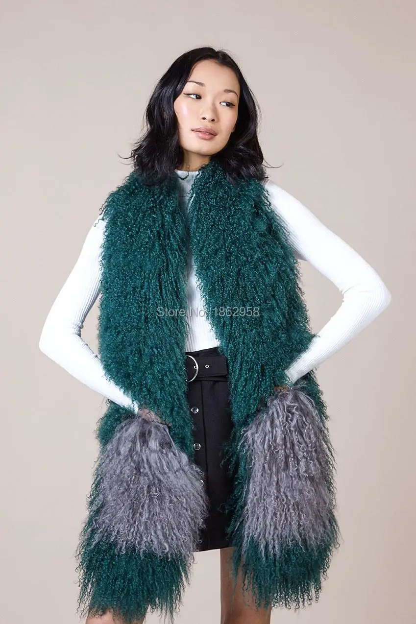 170cm*14CM SJ765 Newest Fashion Mongolia Sheep Scarf with Pockets 2019 Cool Packets Long Fur |