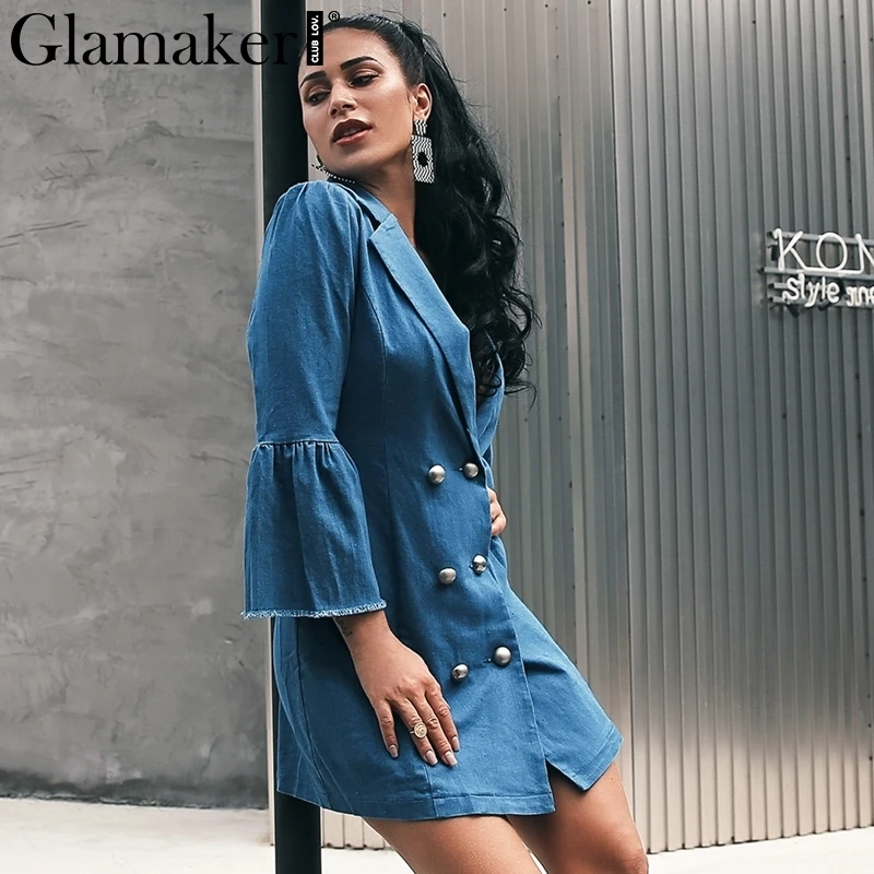 Glamaker, плюс размер, винтажное платье, женское сексуальное джинсовое платье с расклешенными рукавами, костюм для женщин, Ретро стиль, весеннее элегантное вечернее платье, vestidos