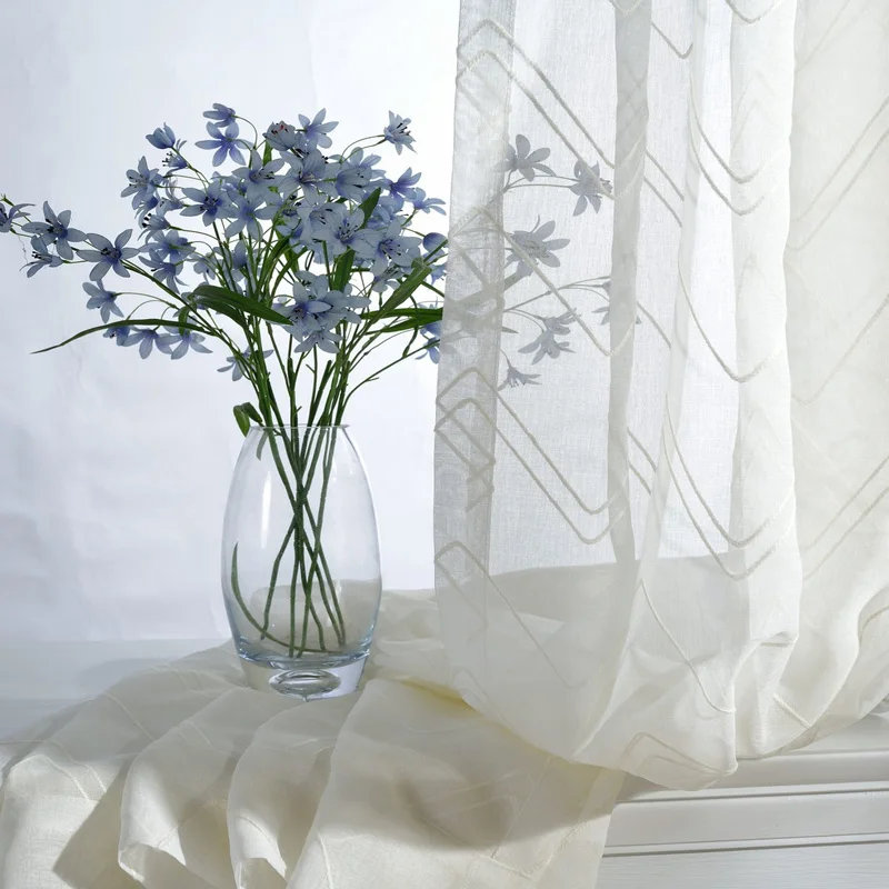 Современные прозрачные шторы с геометрическим рисунком для гостиной вышитые