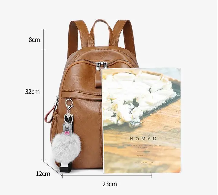 Leather shoulder bag female tide new trend explosion models student backpack leisure travel luggage to send bear ornaments |