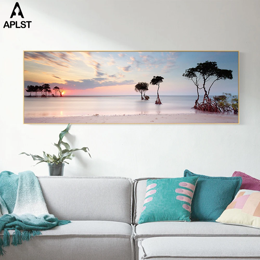 Плакаты на стену с изображением заката Морского Пейзажа Пляжная длинная Картина
