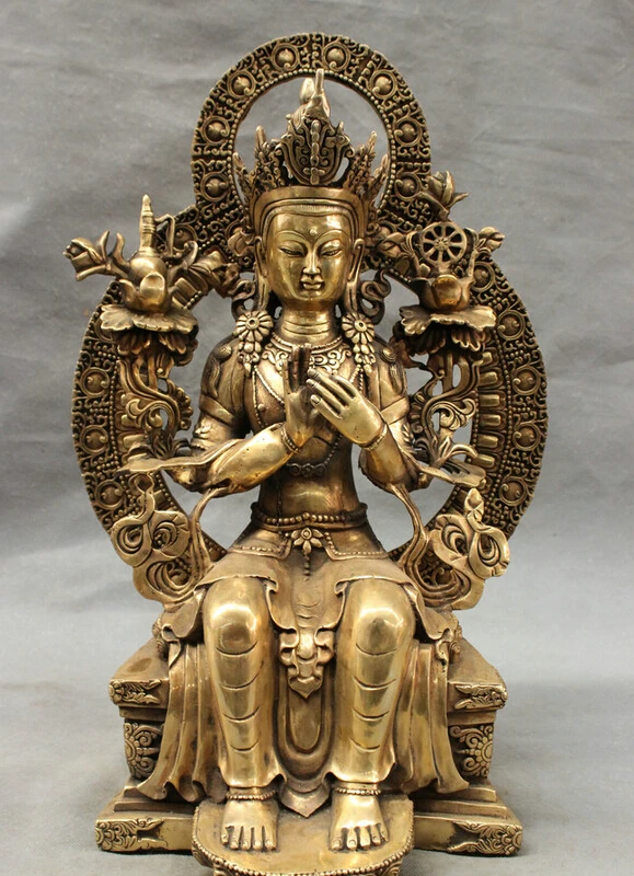 

fast shipping USPS to USA S1518 20" Tibet Brass Buddhism Maitreya Buddha Statue Chinese Kwan-Yin Tara Joss Set