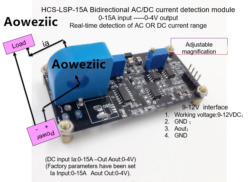 BJHCS-LSP-15A двунаправленный модуль обнаружения тока переменного/постоянного 0-15A