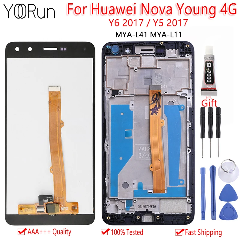 С рамкой для Huawei Nova молодых 4G Y5 2017 Y6 MYA L11 L41 ЖК дисплей сенсорный экран дигитайзер