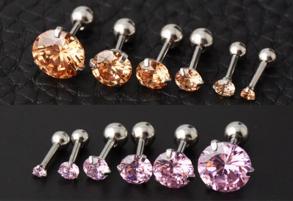 

Crystal CZ Gem Ear Stud Earrings Zircon Pink Purple 3mm 4mm 8mm 316L Stainless Steel Women Men Fashion Girl Jewelry 16G Piercing