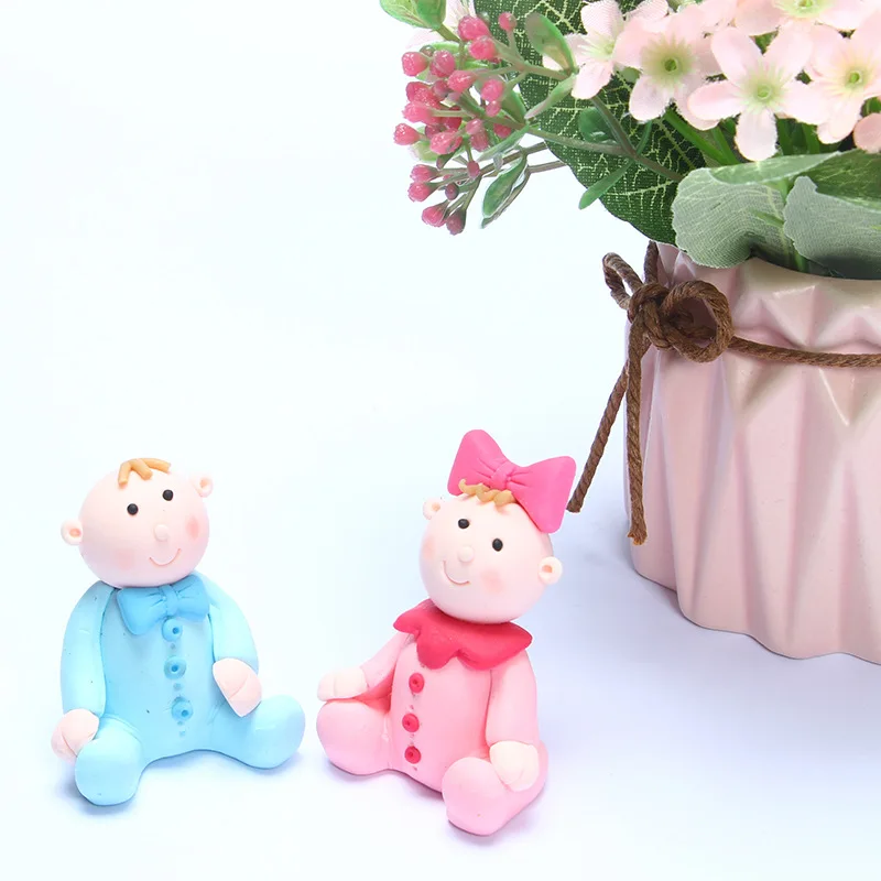 Cute Polymer Clay Dolls Cake Topper Kids Boy Girl Cartoon Oh Baby Happy Birthday Cake Topper Baby Shower Rabbit Party Supplies